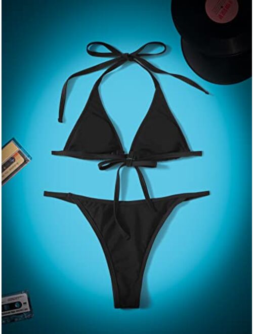 SOLY HUX Women's Sexy Skull Pattern Triangle Thong Bikini Bathing Suit Swimsuit