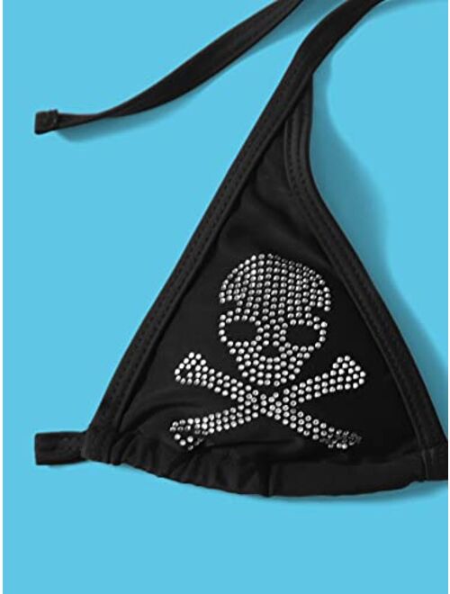SOLY HUX Women's Sexy Skull Pattern Triangle Thong Bikini Bathing Suit Swimsuit