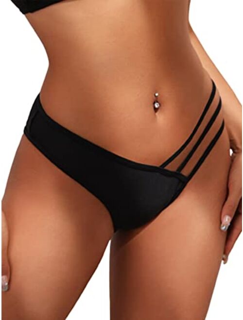 SOLY HUX Women's Solid Cut Out Swimsuit Bikini Bottoms Panty
