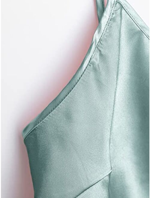 SOLY HUX Women's Sexy Silk Satin Ruffled Pajamas Sets Cami Shorts Sets Sleepwear