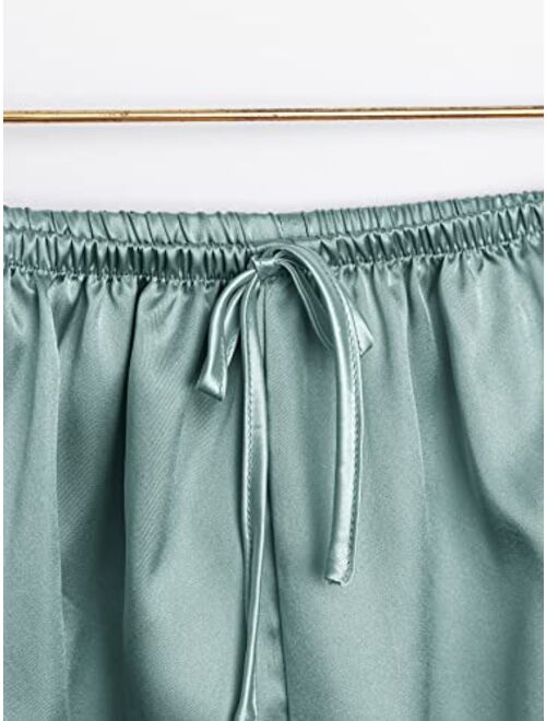 SOLY HUX Women's Sexy Silk Satin Ruffled Pajamas Sets Cami Shorts Sets Sleepwear