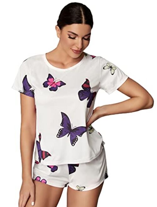 SOLY HUX Pajama Set for Women Cute Print Short Sleeve Tee and Shorts Lounge Sleepwear