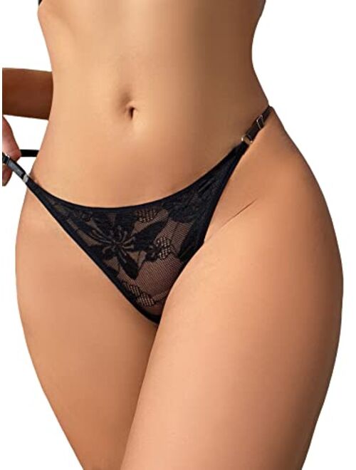 SOLY HUX Women's Floral Lace Low Rise Thongs Underwear Panties Sexy Sheer Panty
