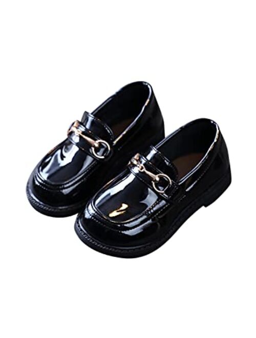 SIOVEKSY Girls Uniform Loafer Flats Patent Leather Dress Shoes Oxford Slip-On Loafer School Flats for Toddlers/Little Girls