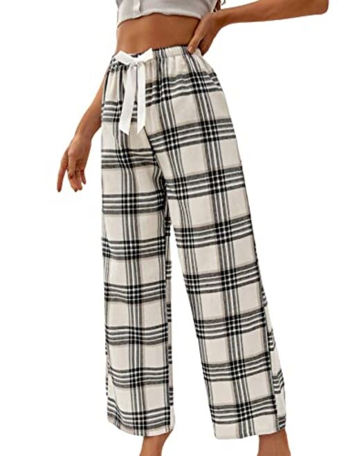 SOLY HUX Plaid Pajama Pants for Women Straight Leg High Waist Lounge Pants Casual Sleepwear PJ Bottom