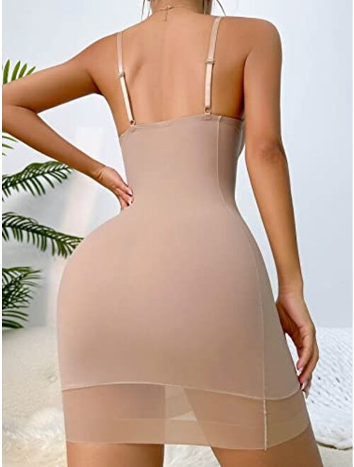 SOLY HUX Women's Underwire Shapewear Cami Slips Tummy Control Bodycon Dress Built in Bra Lingerie Body Shaper