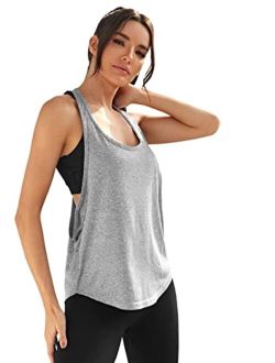 Women's Sleeveless Scoop Neck Racerback Loose Fit Workout Sports Tank Top Athletic Shirts