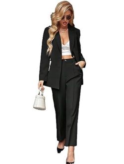 Women's Button Down Long Sleeve Lapel Blazer and Pants Business Suit Set