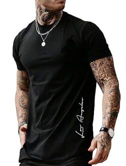 Men's Letter Graphic Tees Short Sleeve Round Neck T Shirt Casual Summer Tops
