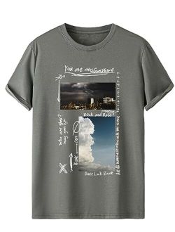 Men's Graphic Tees Figure Letter Print Short Sleeve T Shirt Summer Tee Tops