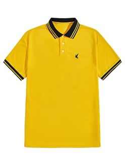 Men's Striped Trim Golf Shirts Short Sleeve Casual Work Tennis Tee Shirt