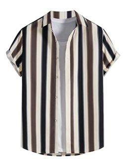 Men's Striped Button Down Shirts Casual Short Sleeve Stylish Top