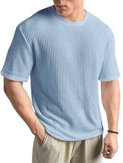Men's T Shirts Short Sleeve Round Neck Waffle Knit Tee Summer Tops