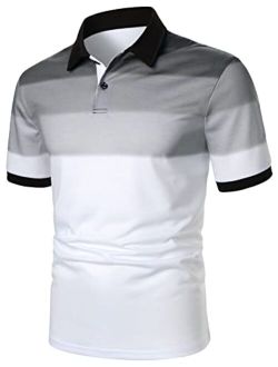 Men's Golf Polo Shirts Color Block Tennis Shirt Short Sleeve Casual Work T-Shirt