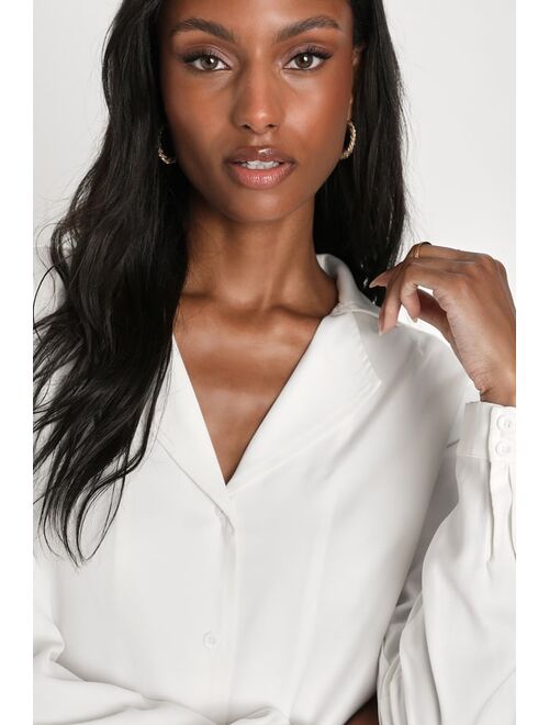 Lulus Stylish Suggestion White Collared Button-Up Long Sleeve Top