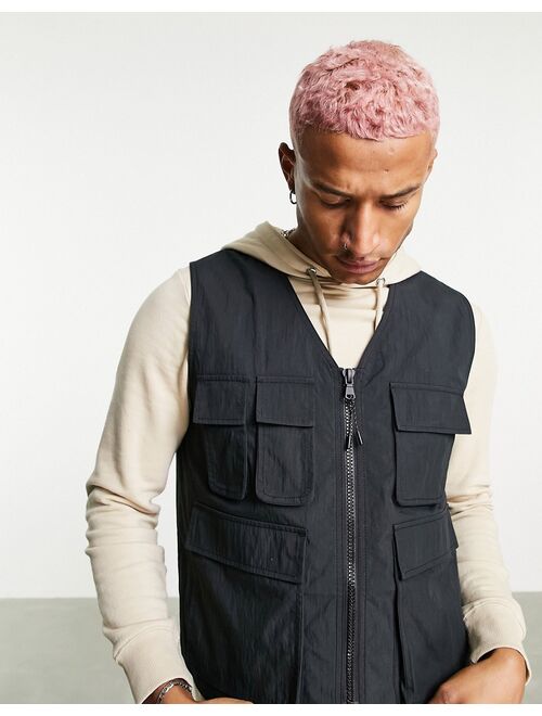 ASOS DESIGN utility vest with pockets in black