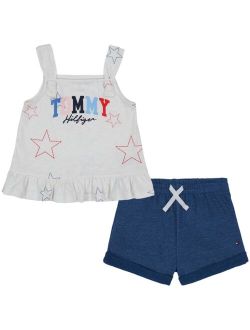Little Girls Stars Logo Babydoll and French Terry Cuffed Shorts, 2 Piece Set
