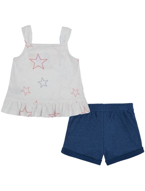 TOMMY HILFIGER Little Girls Stars Logo Babydoll and French Terry Cuffed Shorts, 2 Piece Set
