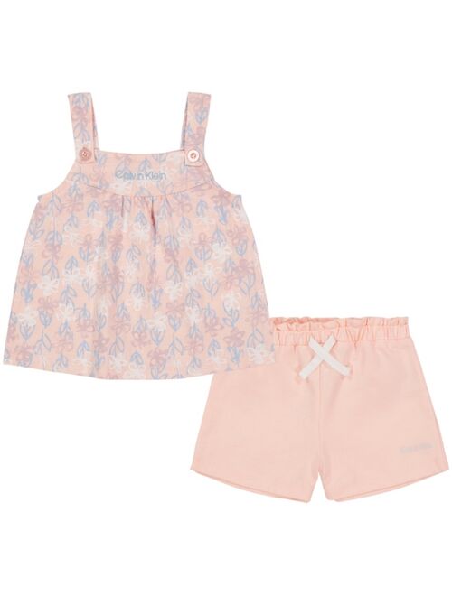 CALVIN KLEIN Little Girls Printed Jersey Babydoll Top and French Terry Shorts Set, 2 Piece