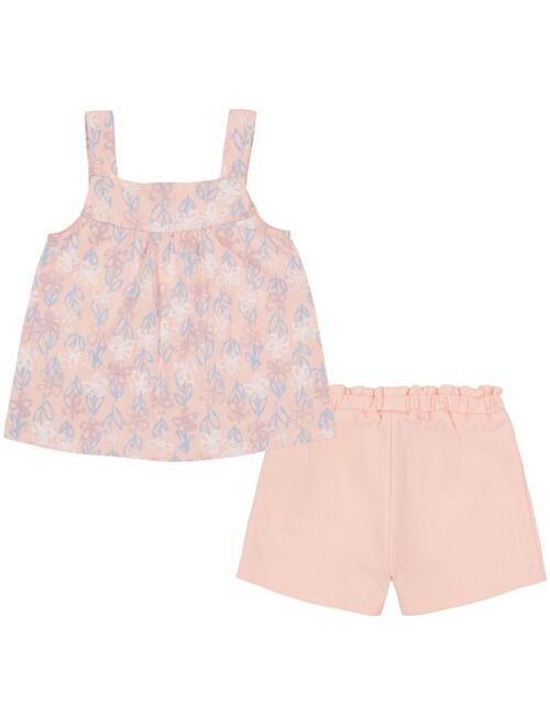 CALVIN KLEIN Little Girls Printed Jersey Babydoll Top and French Terry Shorts Set, 2 Piece