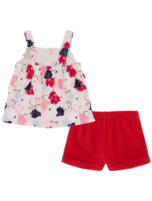 TOMMY HILFIGER Little Girls Bow Front Printed Jersey Top and French Terry Cuffed Shorts, 2 Piece Set