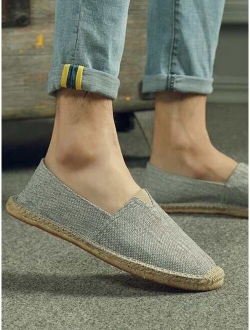 Men Cap Toe Slip-on Espadrille Loafers, Casual Black Canvas Flat Shoes