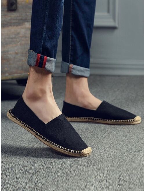 Shein Men Cap Toe Slip-on Espadrille Loafers, Casual Black Canvas Flat Shoes