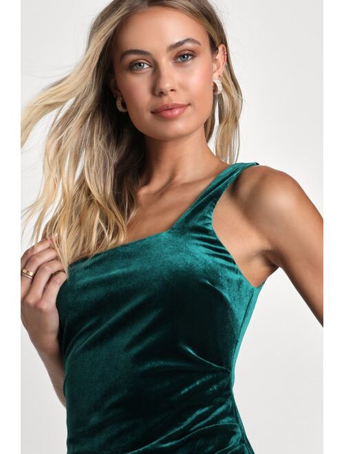 Lulus Truly Ravishing Emerald Green Velvet One-Shoulder Homecoming Mini Dress