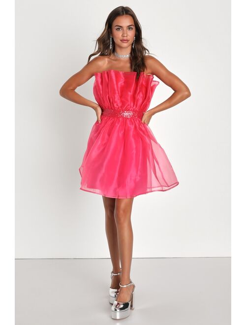 Lulus Extravagant Presence Hot Pink Sequin Strapless Homecoming Mini Dress