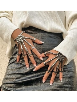 LAKIYOYO 4pcs Halloween Skull Skeleton Hand Bracelet with Ring Punk Wristband Skull Fingers Hand Bracelet Skeleton Ring Hallowmas Gifts Jewelry