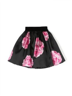 rose-print satin-finish skirt