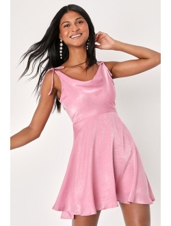 Party with Prosecco Pink Satin Tie-Back Homecoming Mini Dress