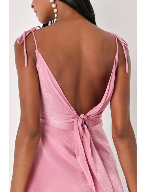 Lulus Party with Prosecco Pink Satin Tie-Back Homecoming Mini Dress