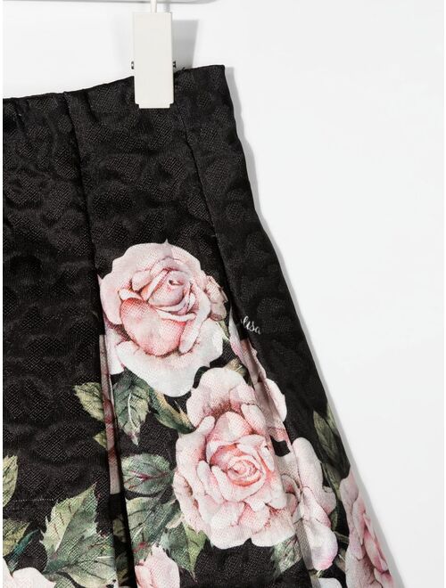 Monnalisa rose-print box-pleat skirt