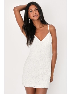 Moonlight Moments White Floral Jacquard Backless Homecoming Mini Dress