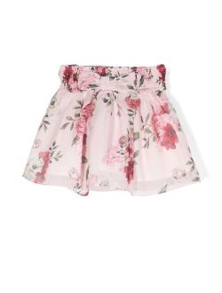 bow-detail floral chiffon skirt