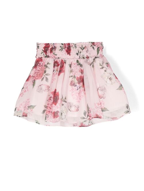 Patachou bow-detail floral chiffon skirt