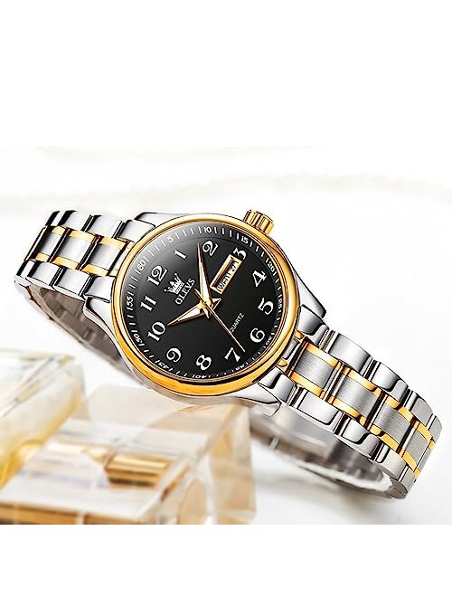 OLEVS Women Watches Business Dress Female Ladies for Small Wrist Watch Gold Silver Tone Stainless Steel Band Analog Quartz Day Date Waterproof Lady Watches
