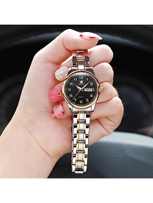 OLEVS Women Watches Business Dress Female Ladies for Small Wrist Watch Gold Silver Tone Stainless Steel Band Analog Quartz Day Date Waterproof Lady Watches