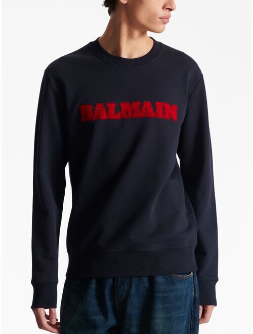 Balmain logo-applique crew-neck cotton sweatshirt