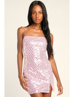 Electric Energy Pink Zigzag Sequin Homecoming Bodycon Mini Dress