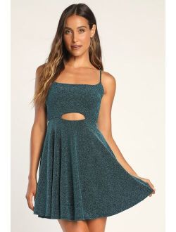 Love to Shine Teal Blue Sparkly Sleeveless Homecoming Skater Mini Dress