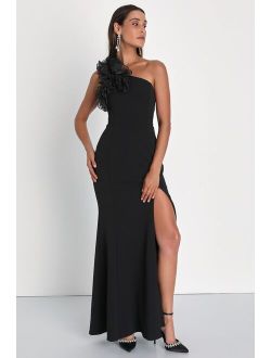 Stunning Significance Black One-Shoulder 3D Ruffled Maxi Dress