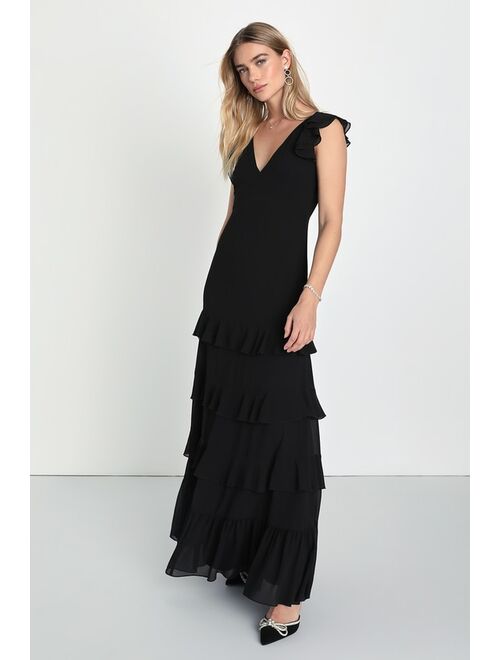 Lulus Exquisite Charm Black Backless Ruffled Tiered Maxi Dress