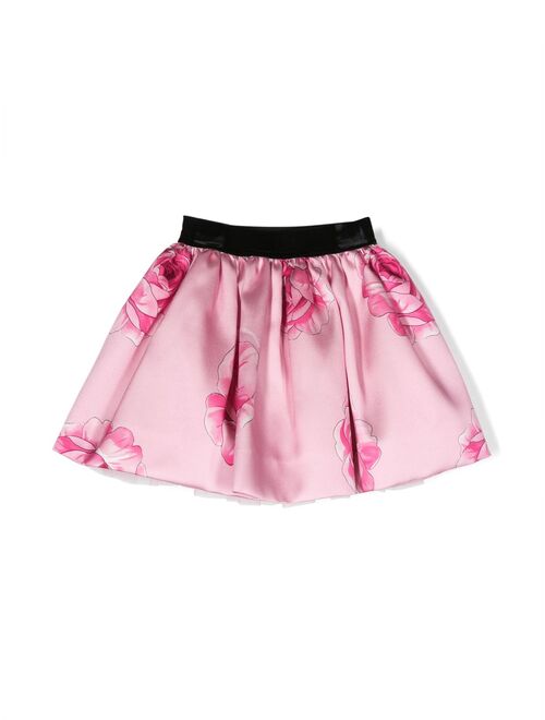 Monnalisa rose-print satin-finish skirt