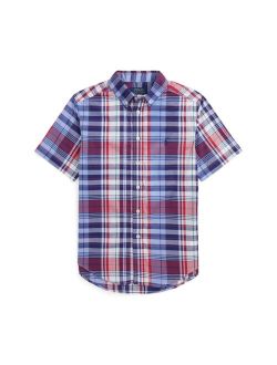 Toddler and Little Boys Plaid Cotton Poplin Short-Sleeve Shirt