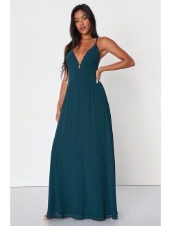 Irresistible Elegance Emerald Green Strappy Backless Maxi Dress