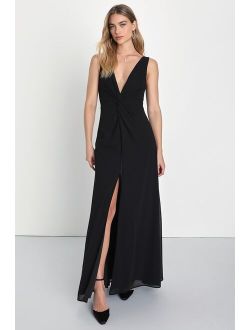 Endearing Elegance Black Sleeveless Twist-Front Maxi Dress