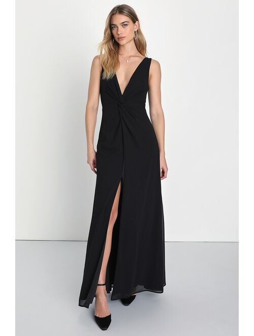 Lulus Endearing Elegance Black Sleeveless Twist-Front Maxi Dress