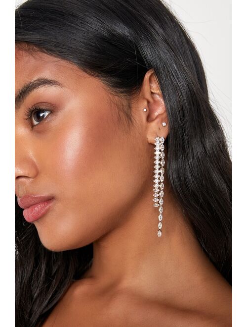 Lulus Sophisticated Shine 14KT Gold Rhinestone Duster Earrings